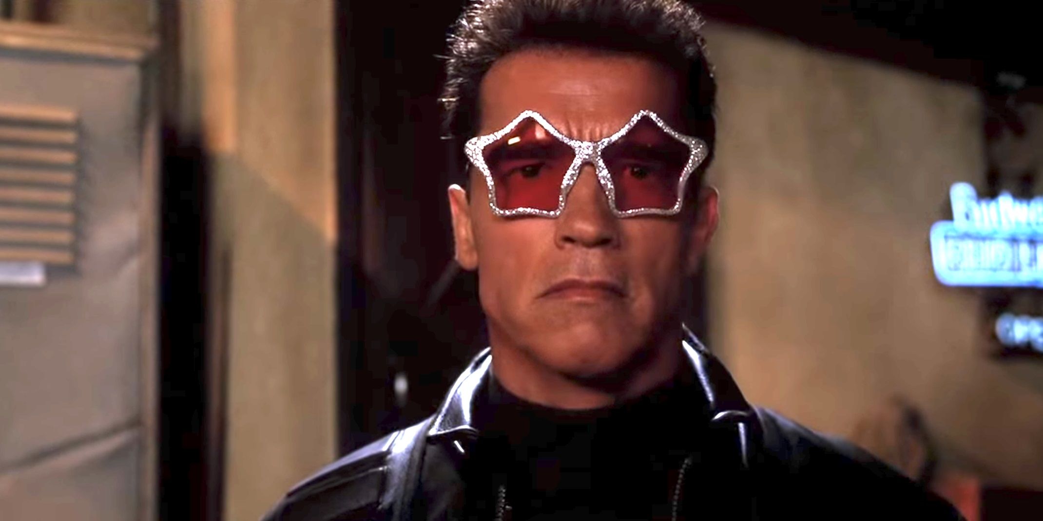 Arnold Schwarzenegger wearing pink sunglasses in Terminator 3