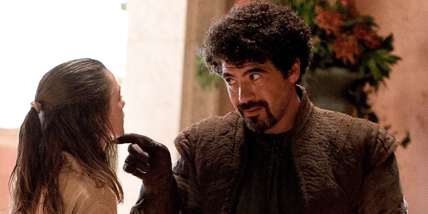 Syrio Forel pointing at Arya in Game of Thrones