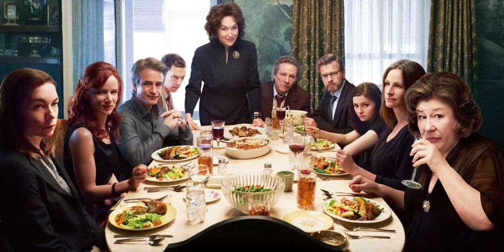 The cast from August: Osage County, including Meryl Streep, Julia Roberts, and Ewan McGregor