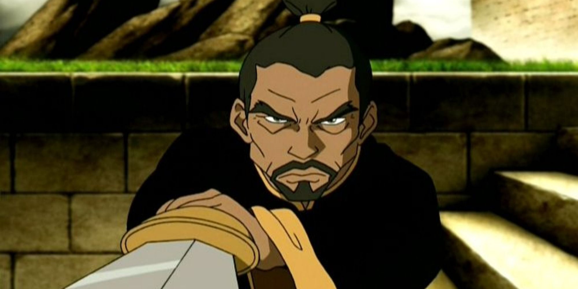 A profile screenshot of Piandao wielding a sword from Avatar: The Last Airbender