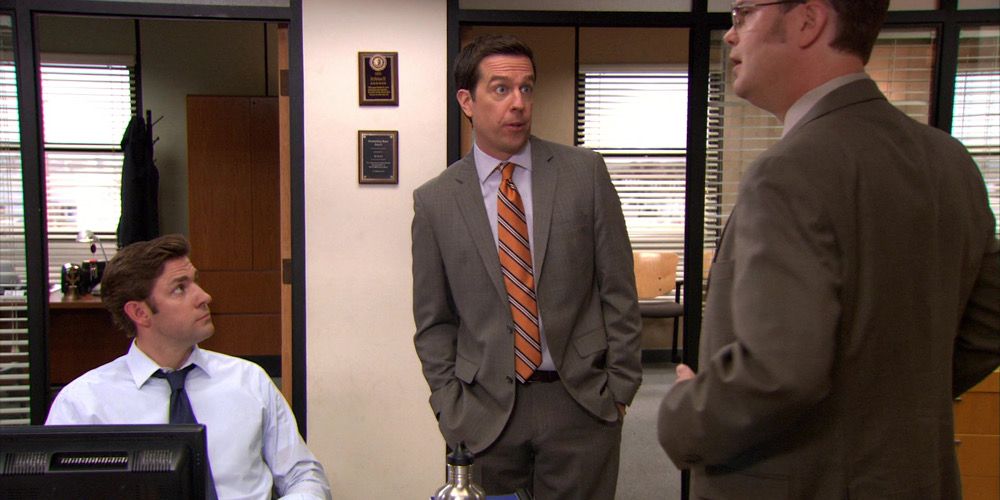 Jim, Dwight, and Andy in The Office