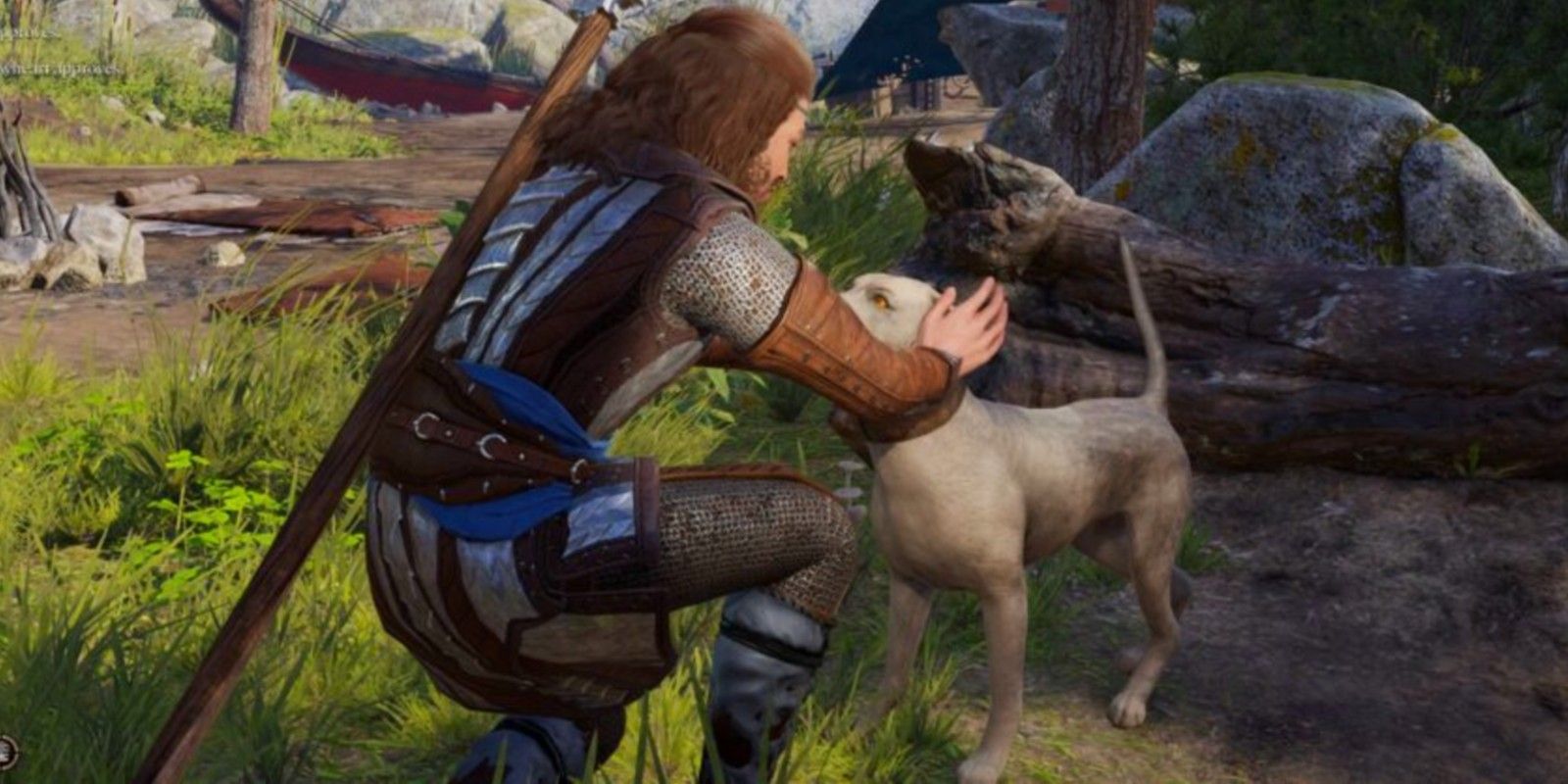 A player pets Scratch the dog in Baldur's Gate 3