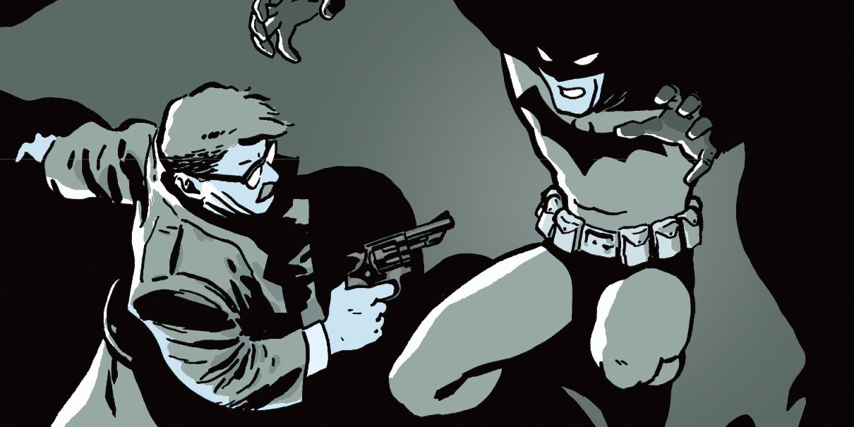 Gordon shooting at batman comic art