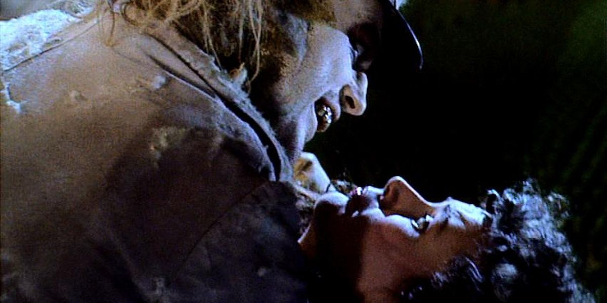 Beetlejuice about to kiss Barbara in Beetlejuice