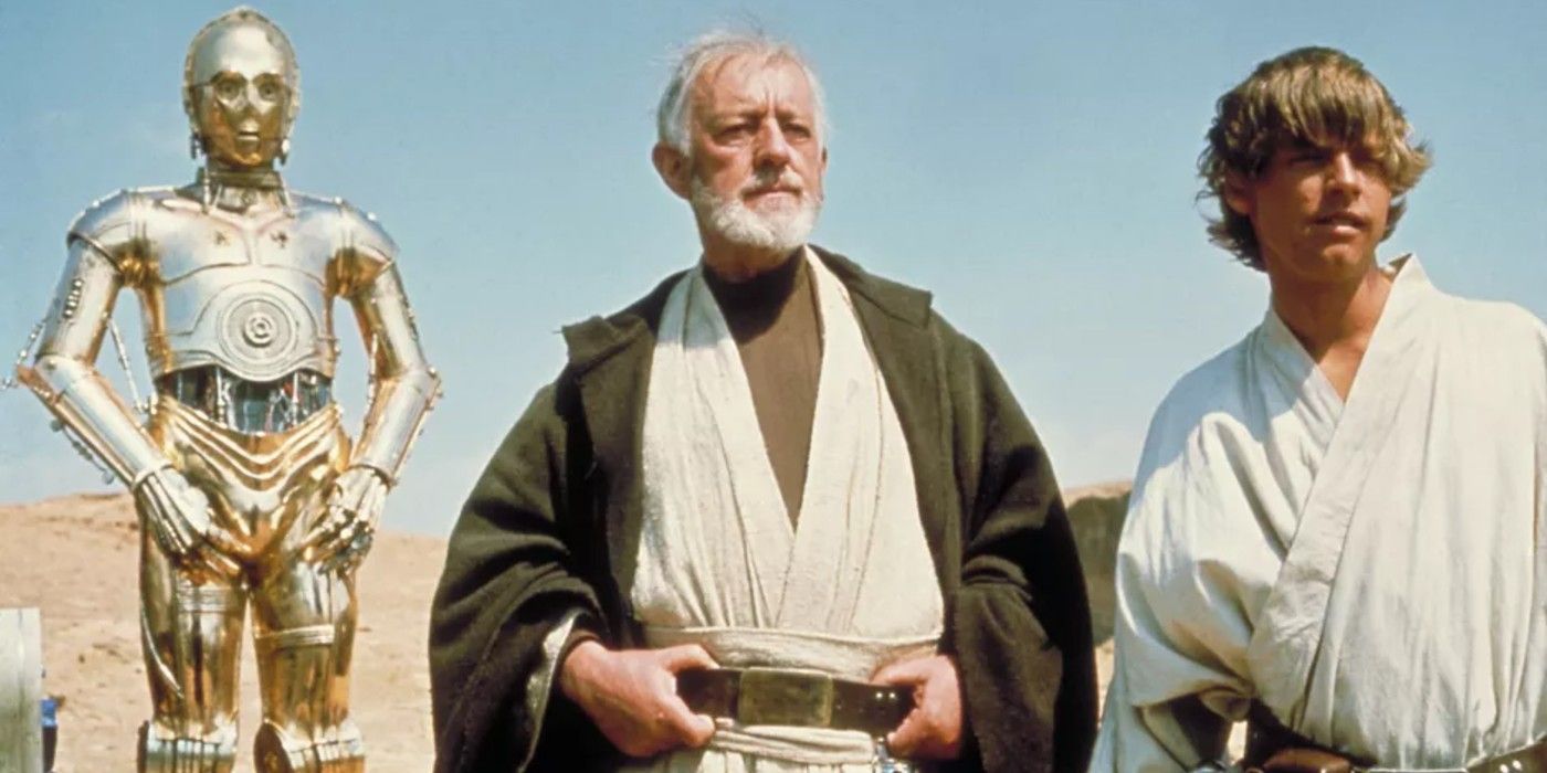 Ben Kenobi Luke Skywalker en C3Po in Star Wars