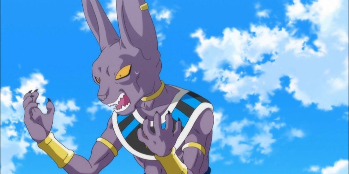 Angry Beerus roaring in Dragon Ball Super