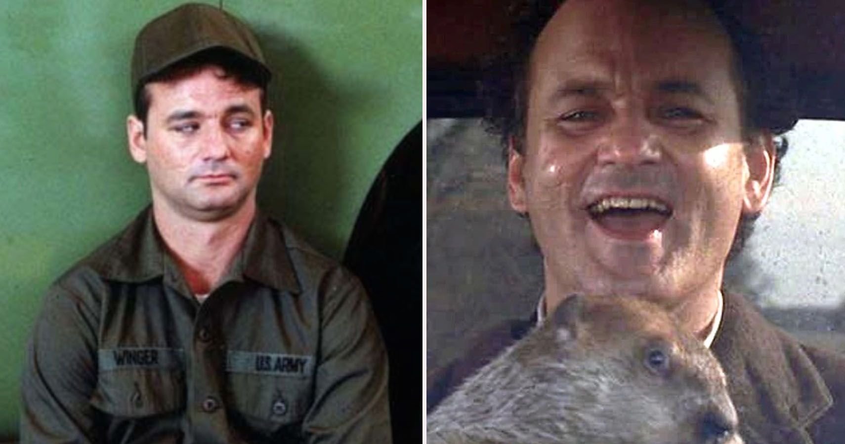 Bill Murray in stripes alongside bill murray kidnapping the groundhog in groundhog day