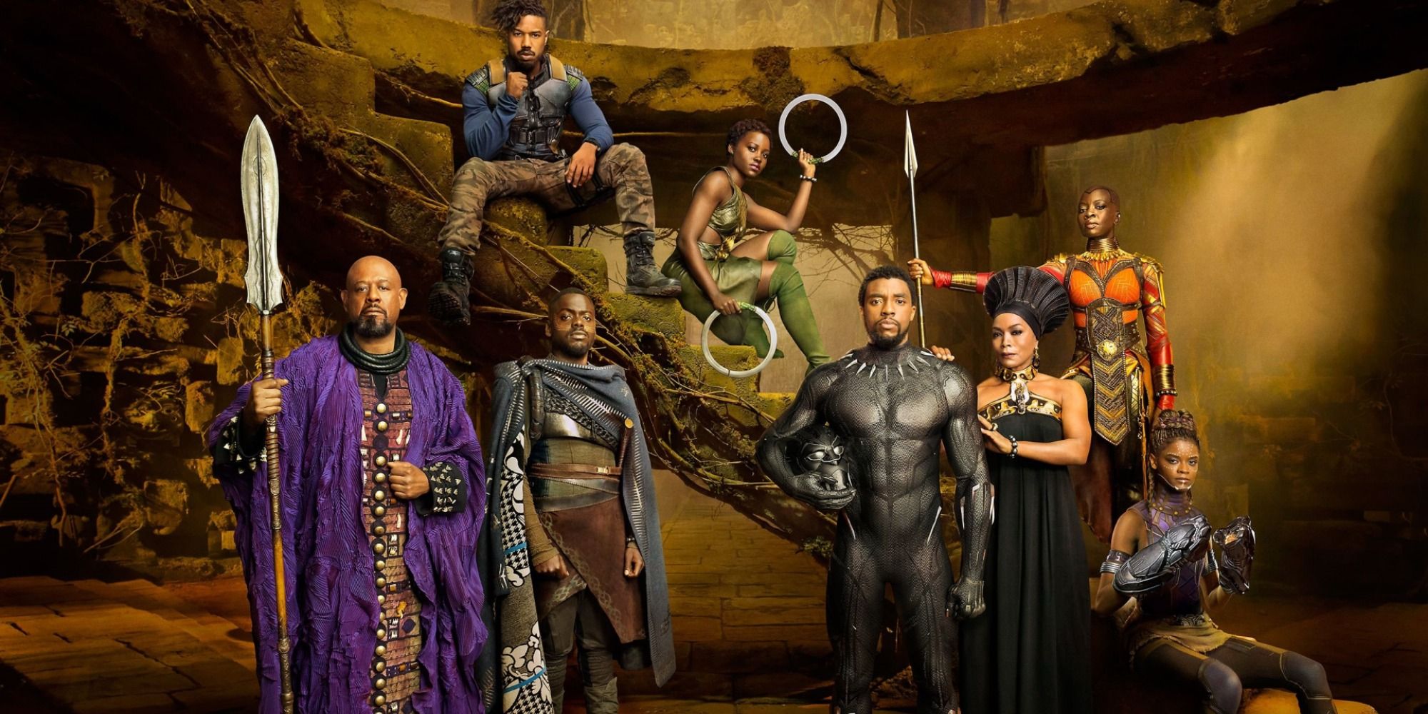 A screenshot of the cast for a promotion shot in Black Panther
