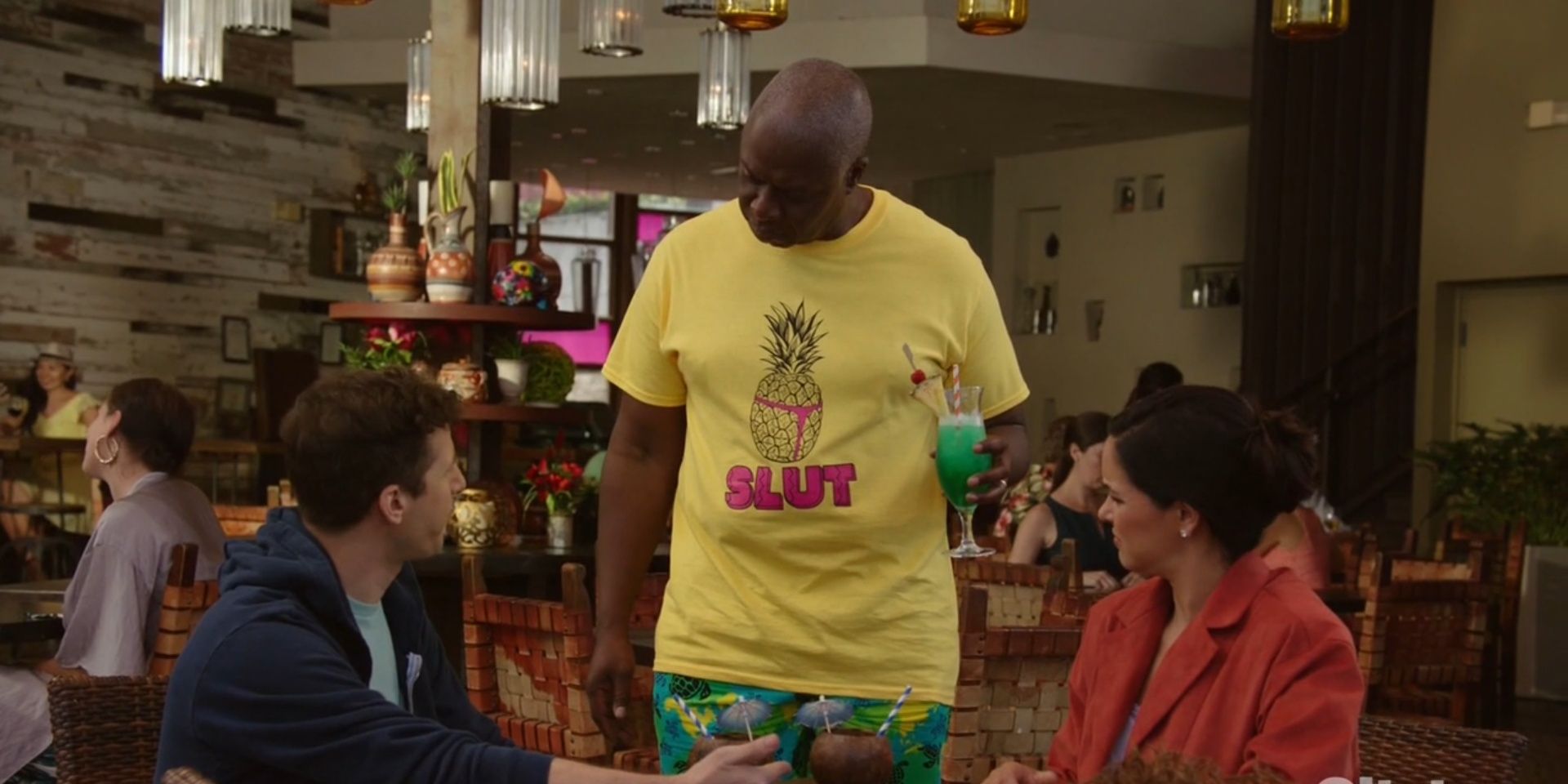Holt interrupts Jake and Amy wearing a funny shirt