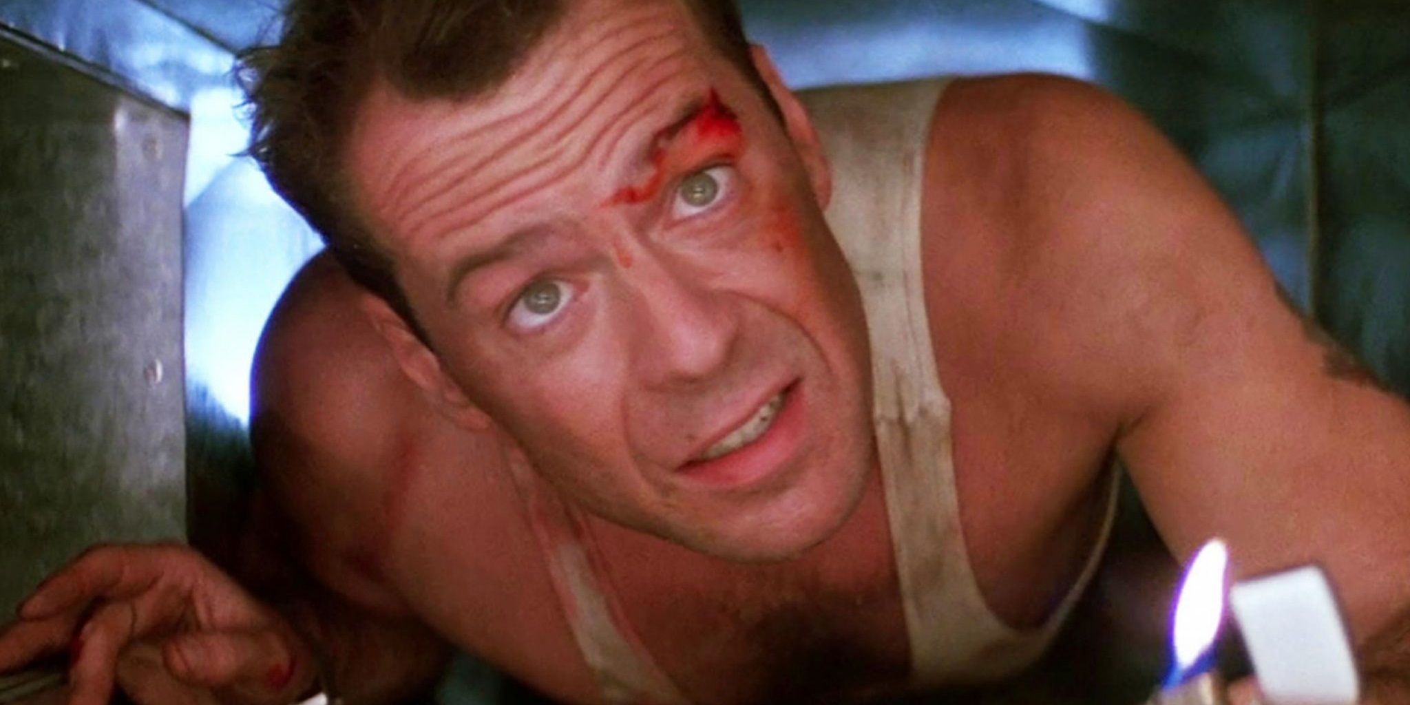 Bruce Willis in the vents in Die Hard