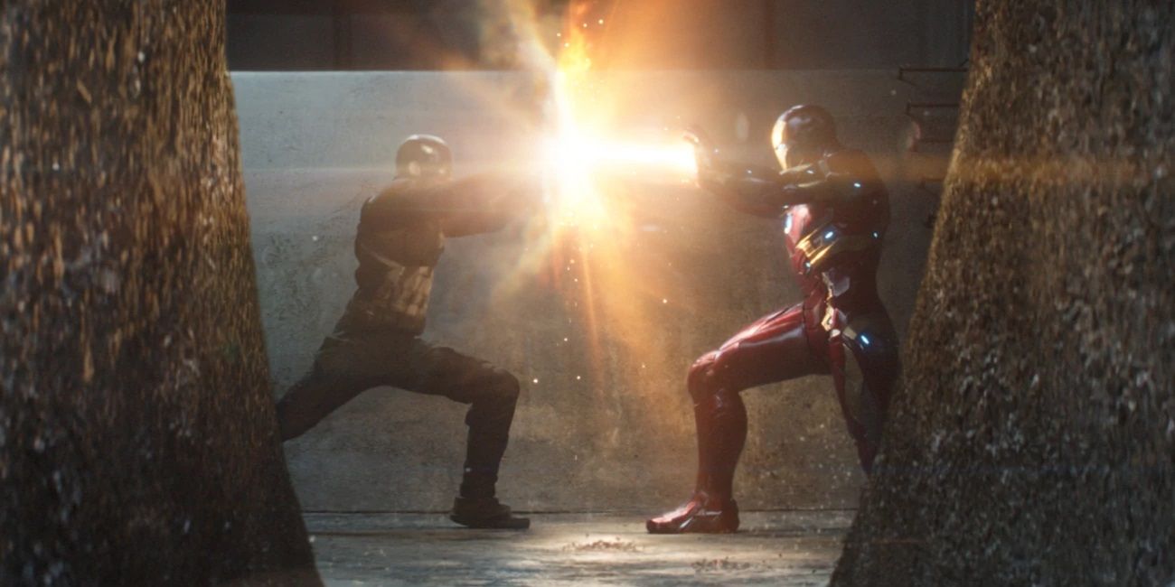 Iron Man's beam crashes against Cap's shield
