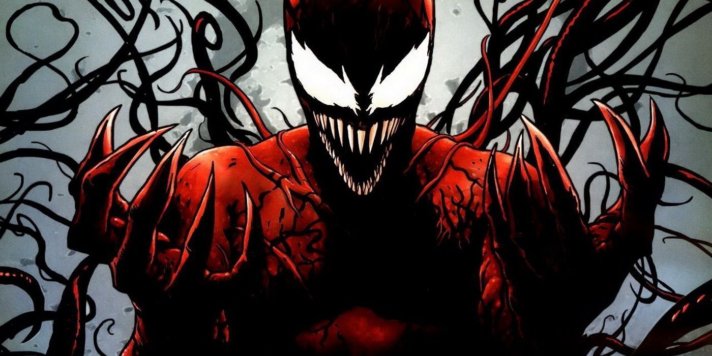 Carnage surrounded by his red webbing