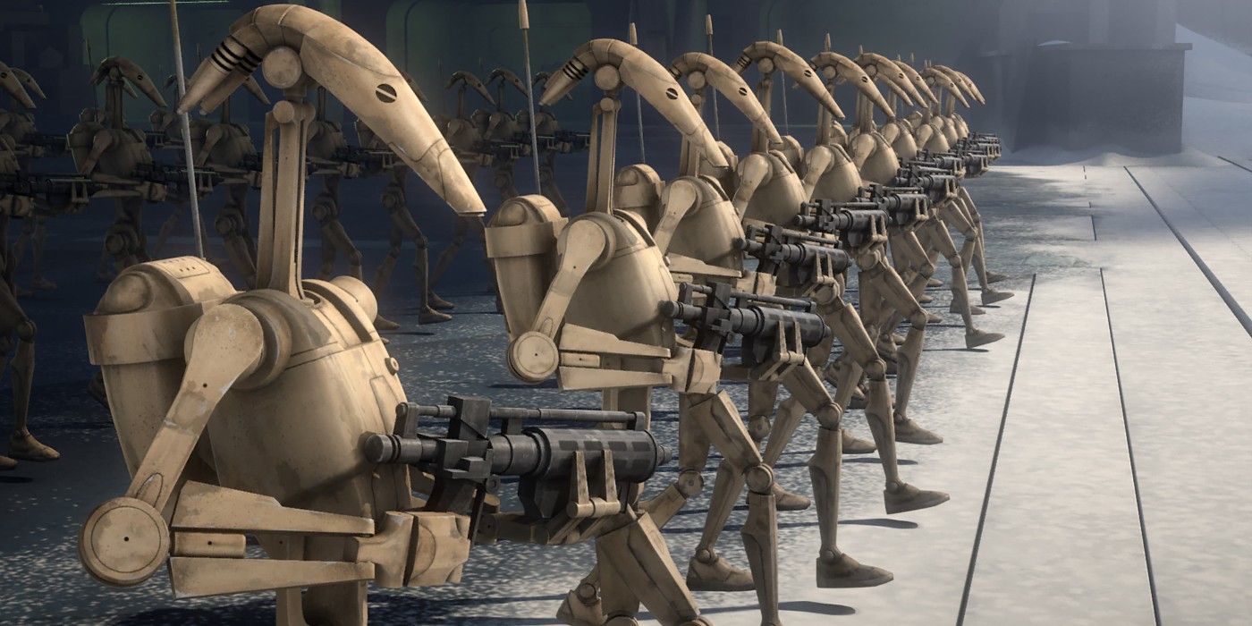 Dróides de batalha em formação em Star Wars Clone Wars
