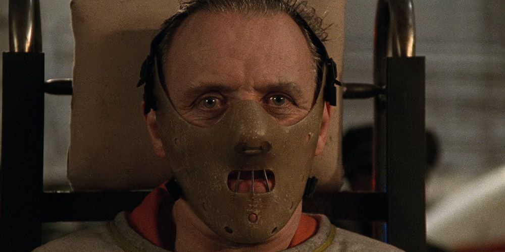 Hannibal Lecter bound and wearing his mask in Silence of the Lambs