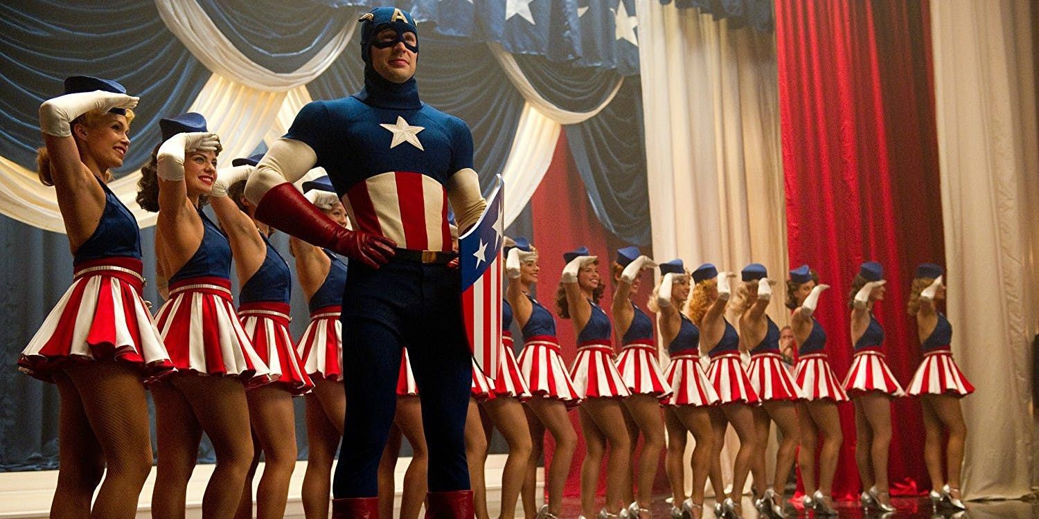 Steve Rogers waves at the crowd in Captain America The First Avenger
