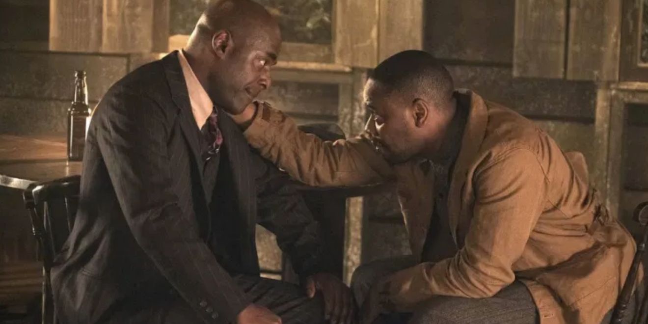Connor and Rufus talk while on a mission to the past in Timeless