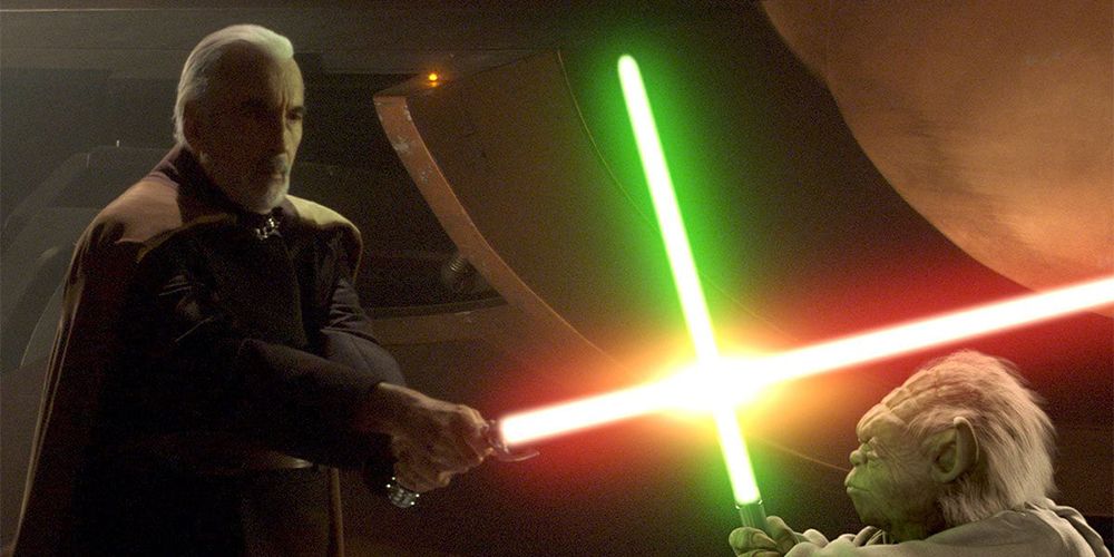 Count Dooku fighting Yoda in Attack of the Clones