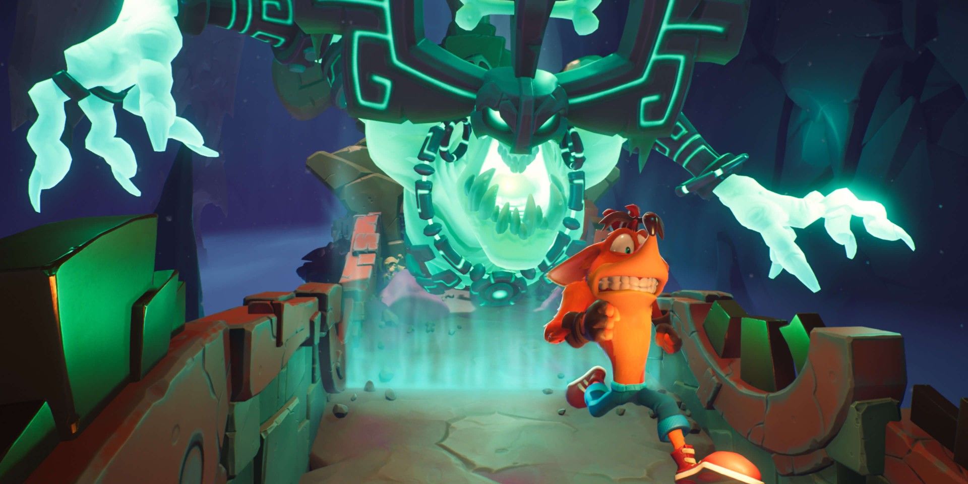 Crash runs from a monster in Crash Bandicoot 4: It&rsquo;s About Time