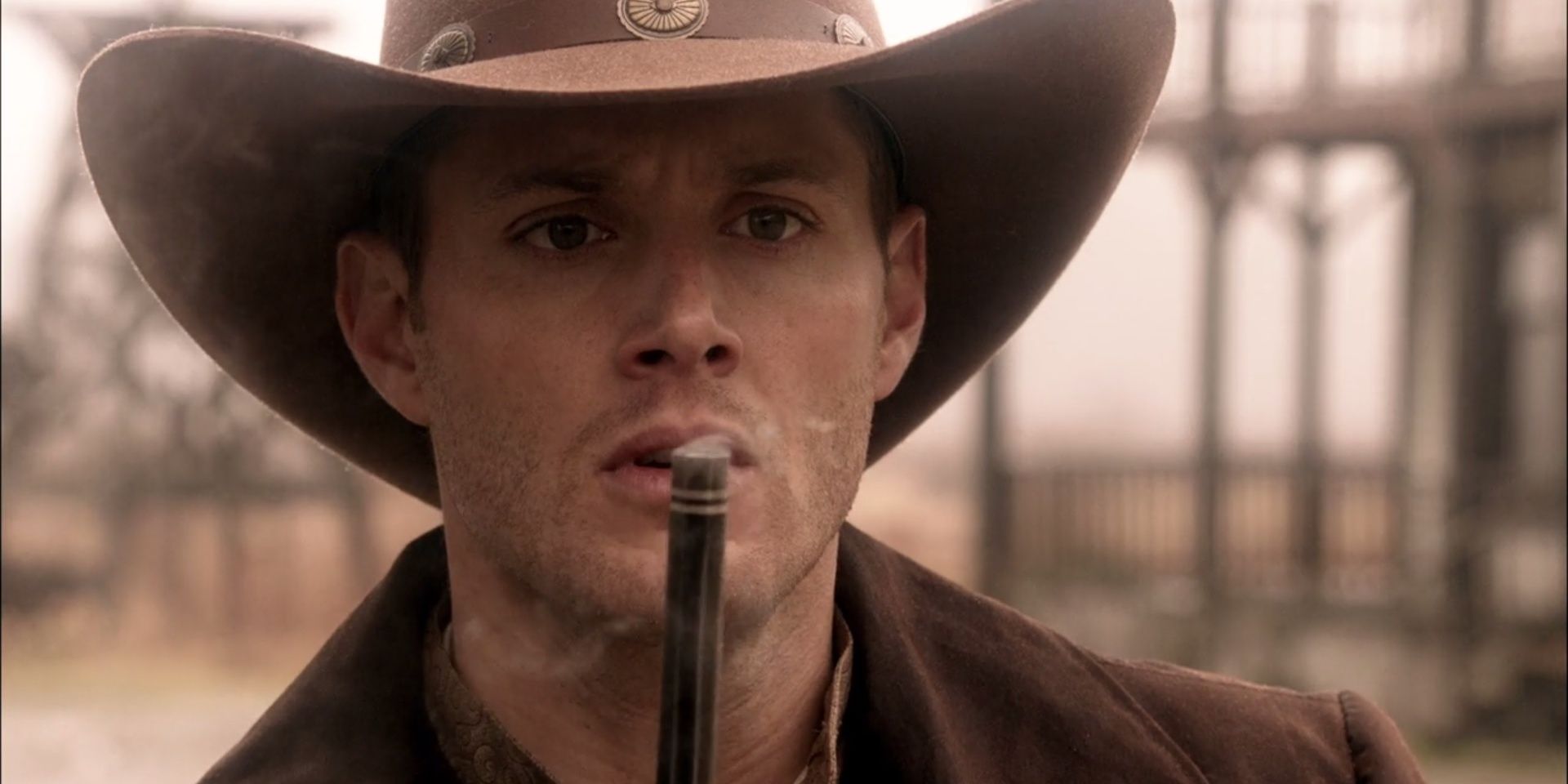 Dean Winchester during a shootoff against a Phoenix in Frontierland in Supernatural