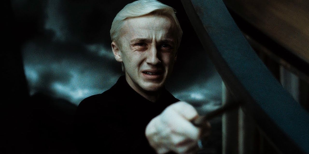Draco cries as he tries to kill Dumbledore in Harry Potter