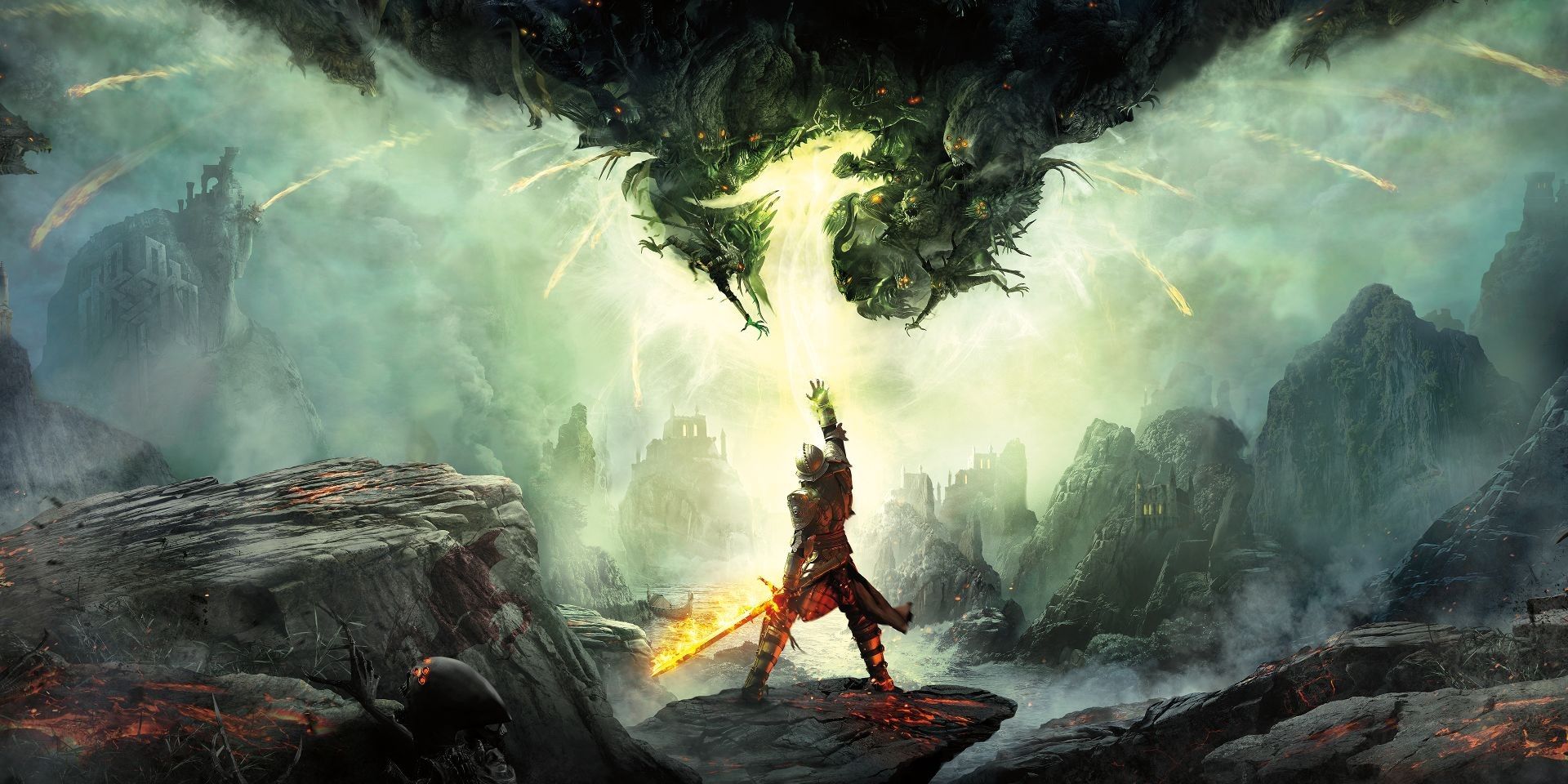 Dragon Age Inquisition - main character fighting an evil cloud of darkness