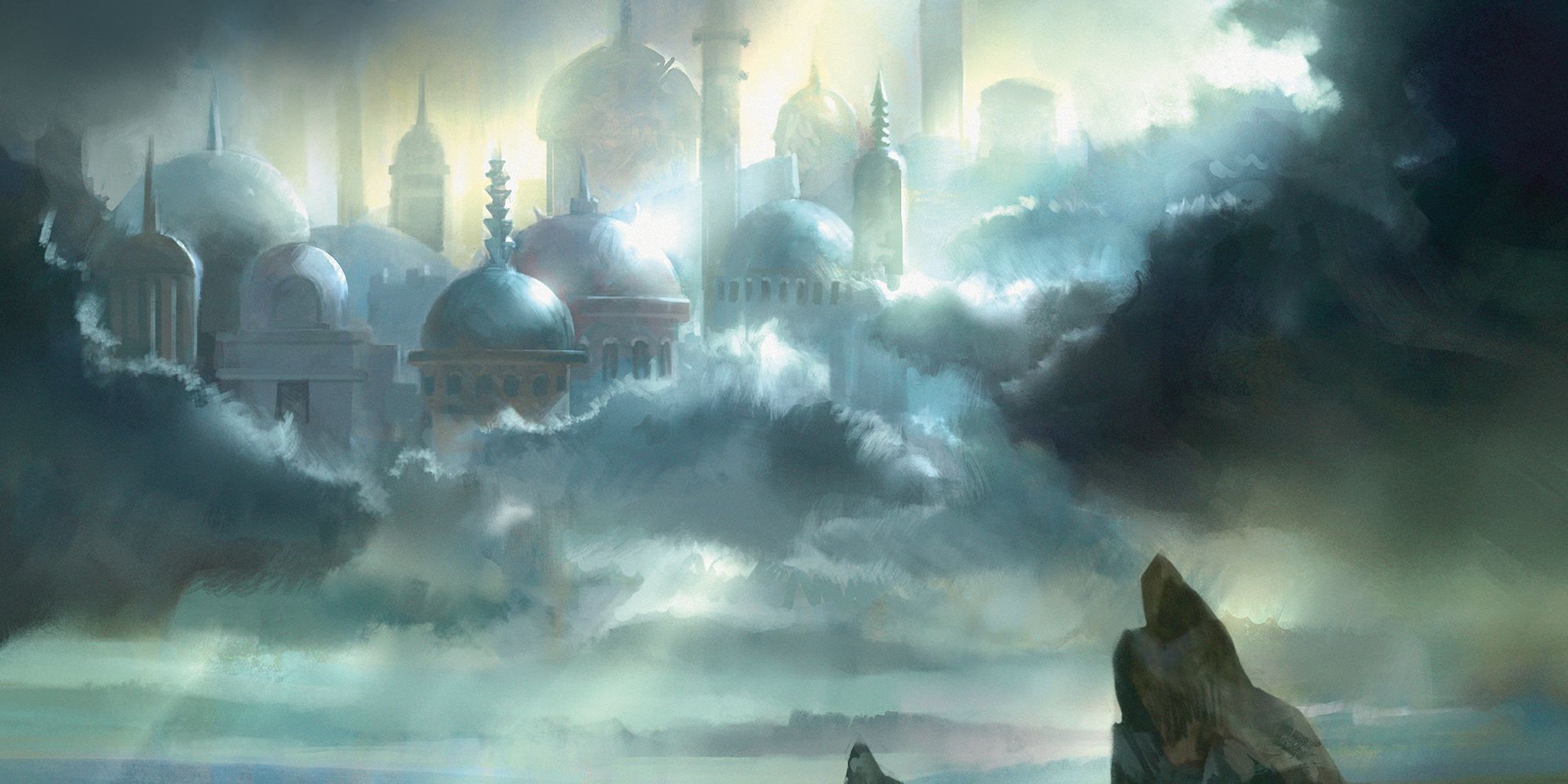 Dragons City amid clouds in Dungeons & Dragons.