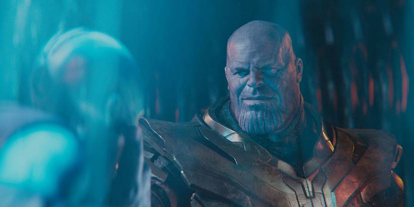 Thanos looking at Nebula while plotting time travel in Avengers Endgame