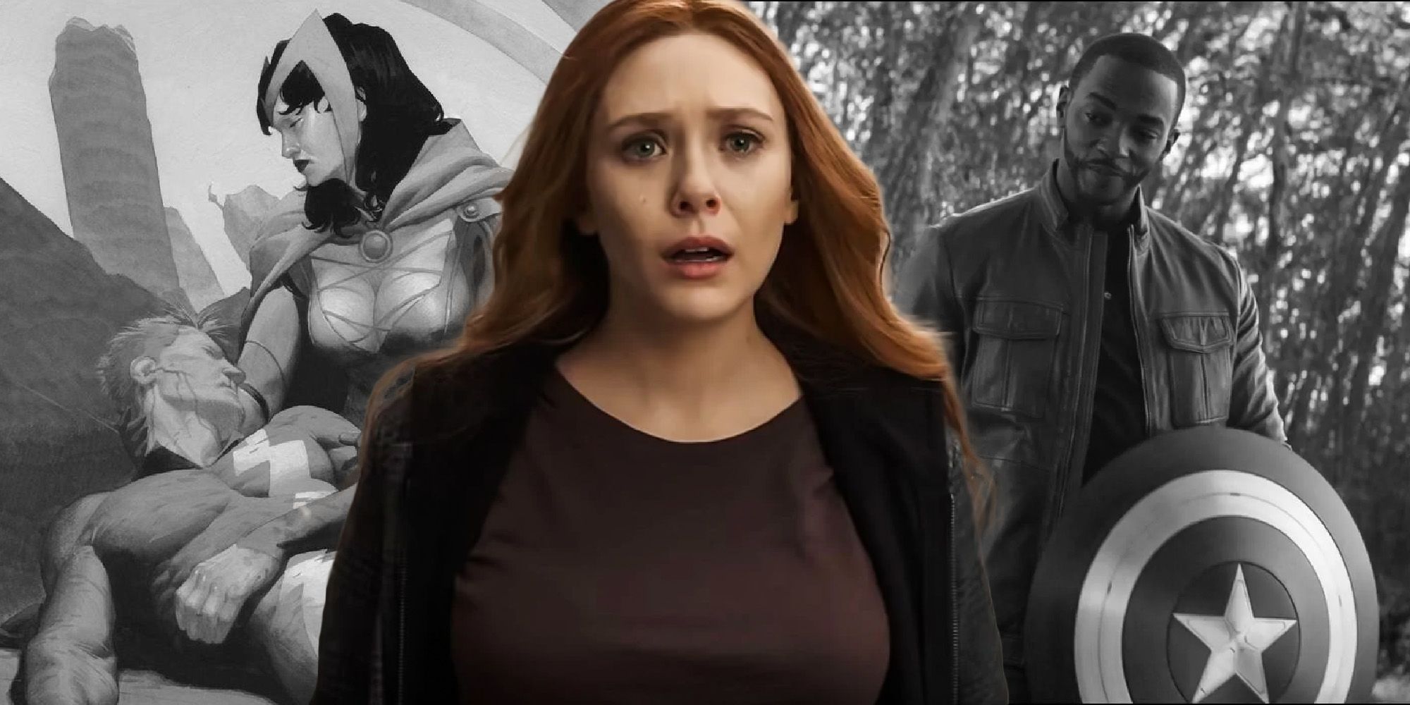 Elizabeth olsen Wandavision Anthony Mackie Falcon Avengers Endgame BW