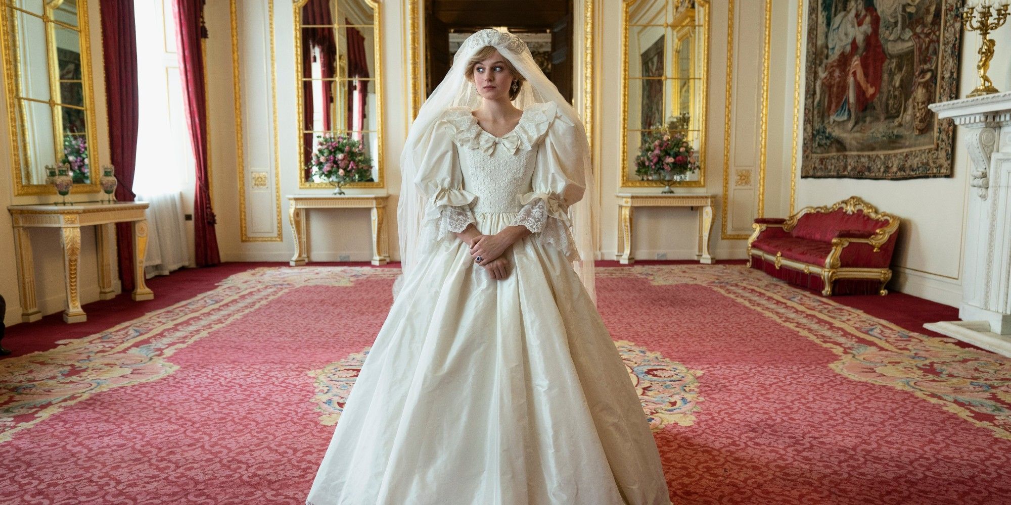 Emma Corrin in Princess Diana's wedding dress from The Crown season 4