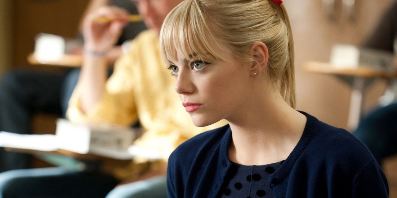 Emma Stone as Gwen Stacy in a high school classroom