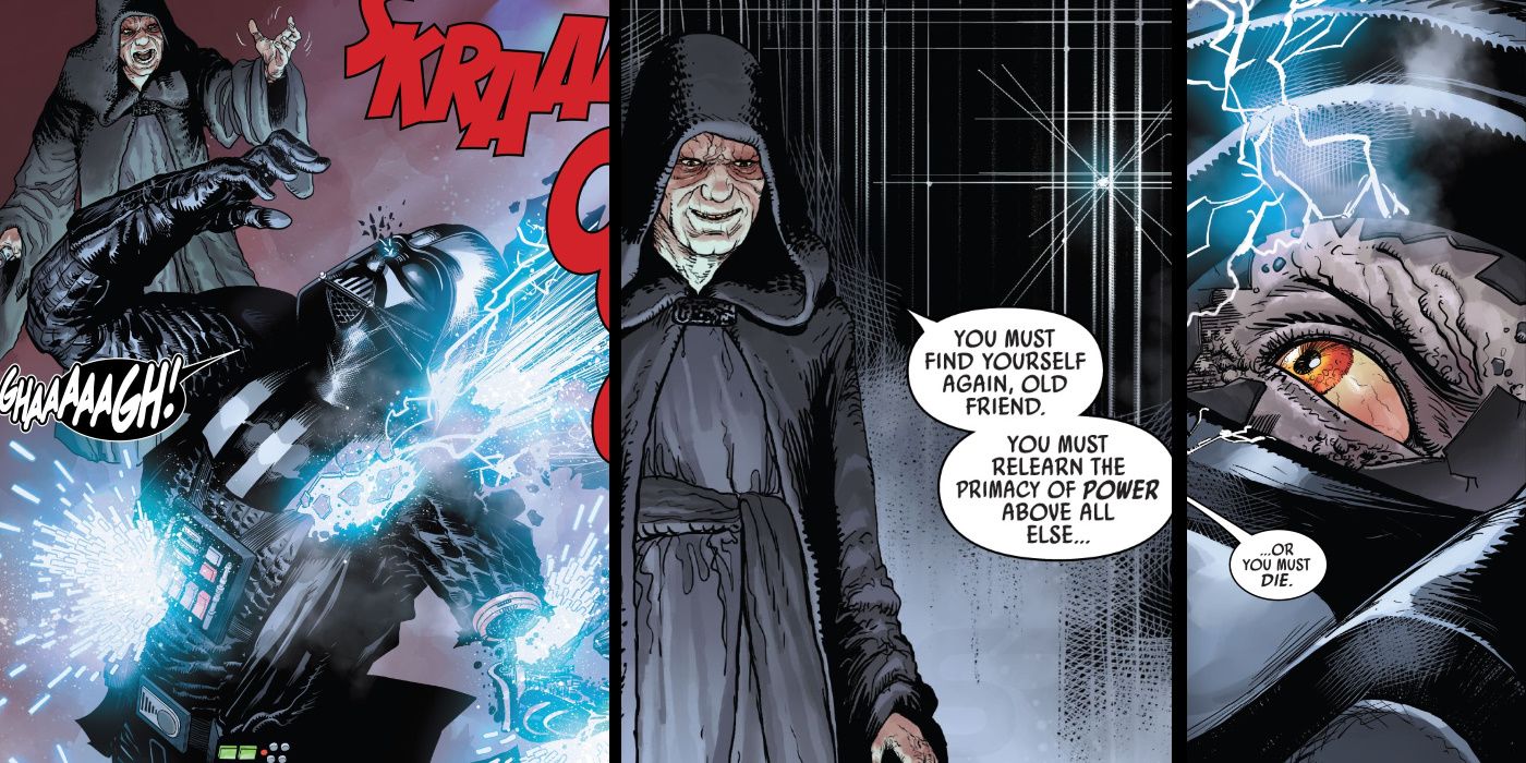 Darth Sidious destroys Vader;s body and orders him to build himself a new or die in the Darth Vader comic
