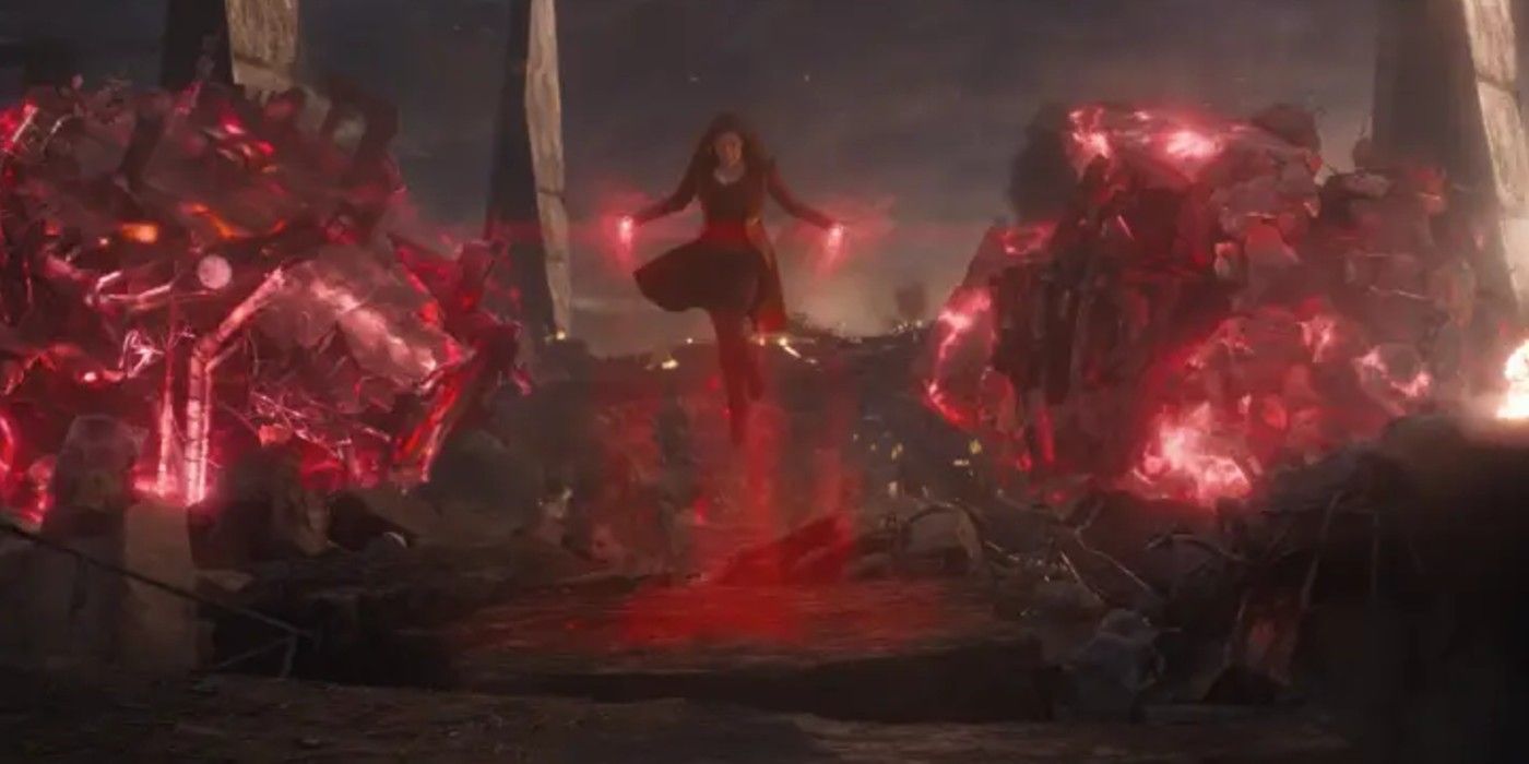 Wanda lifts two boulders with her powers in the MCU