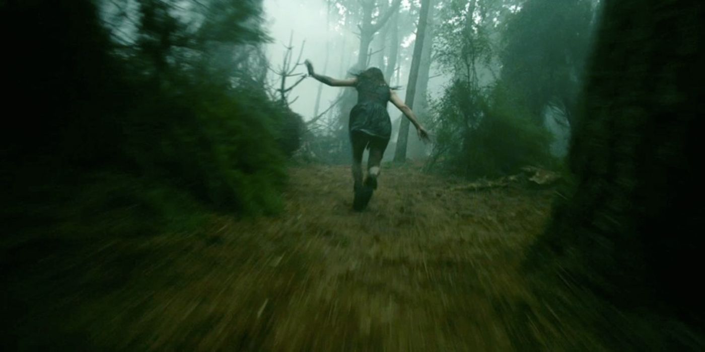 Woman Running Through Woods in Evil Dead