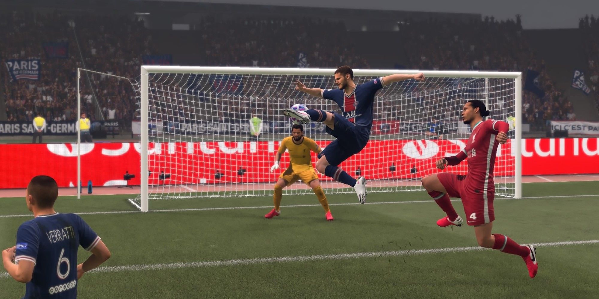 A player scores a goal off a corner kick in FIFA 21