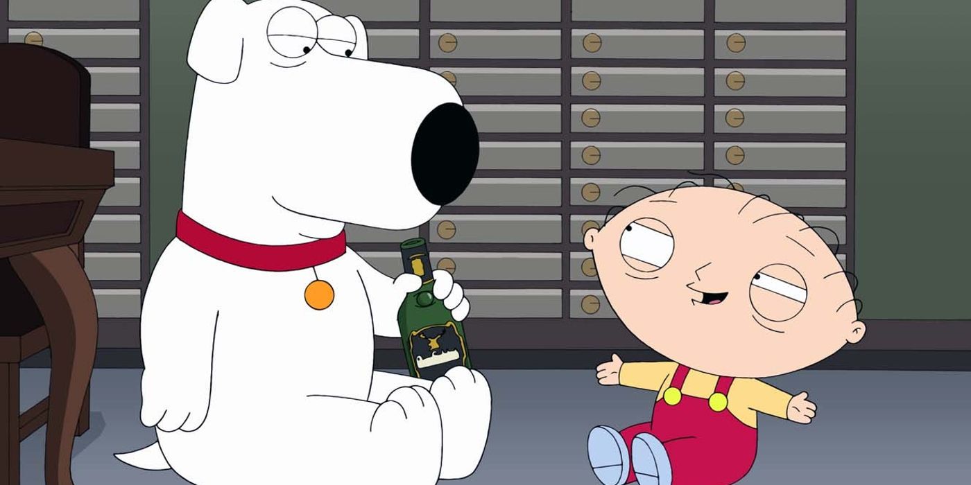 Brian drinks beer with Stewie in Family Guy