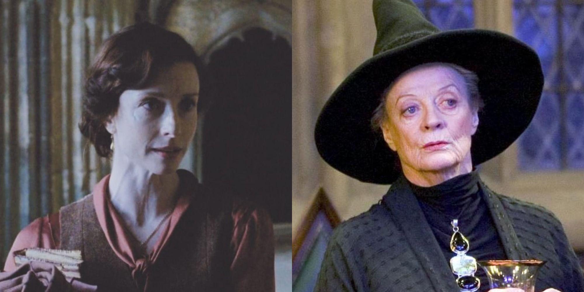 Uma comparação lado a lado de Minerva McGonagall de Animais Fantásticos: Os Crimes de Grindelwald e a saga Harry Potter