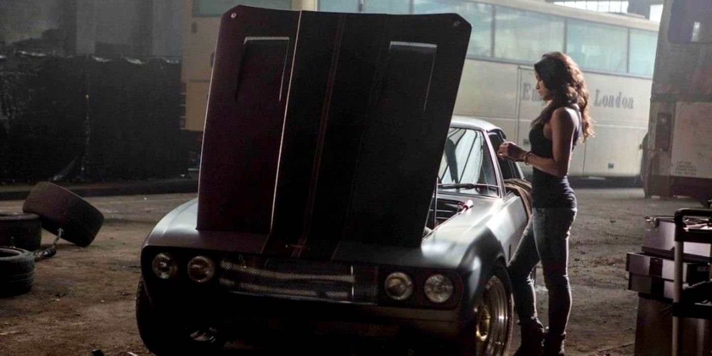 Letty (Michelle Rodriguez) repairs her Jensen Interceptor in Fast & Furious 6