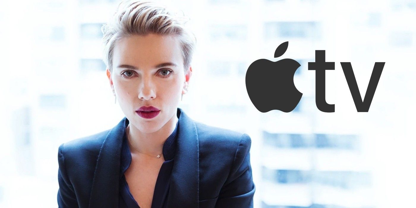 Scarlett Johansson and the Apple TV+ logo