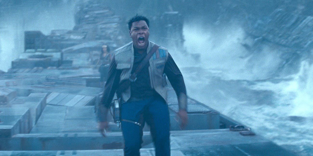 Finn calls out to Rey after chasing her over to the Death Star on Kef-Bir in The Rise of Skywalker