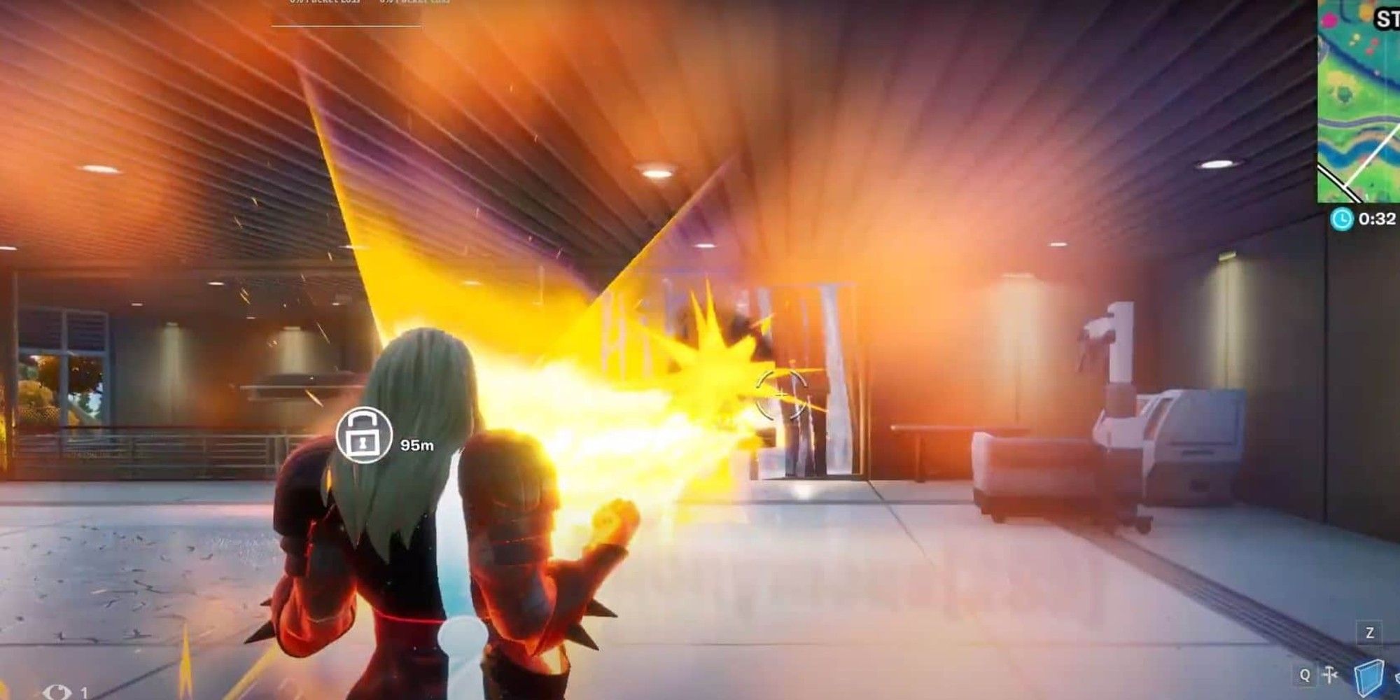 A player uses Iron Man's Mythic Weapons in Marvel Knockout mode in Fortnite Season 4