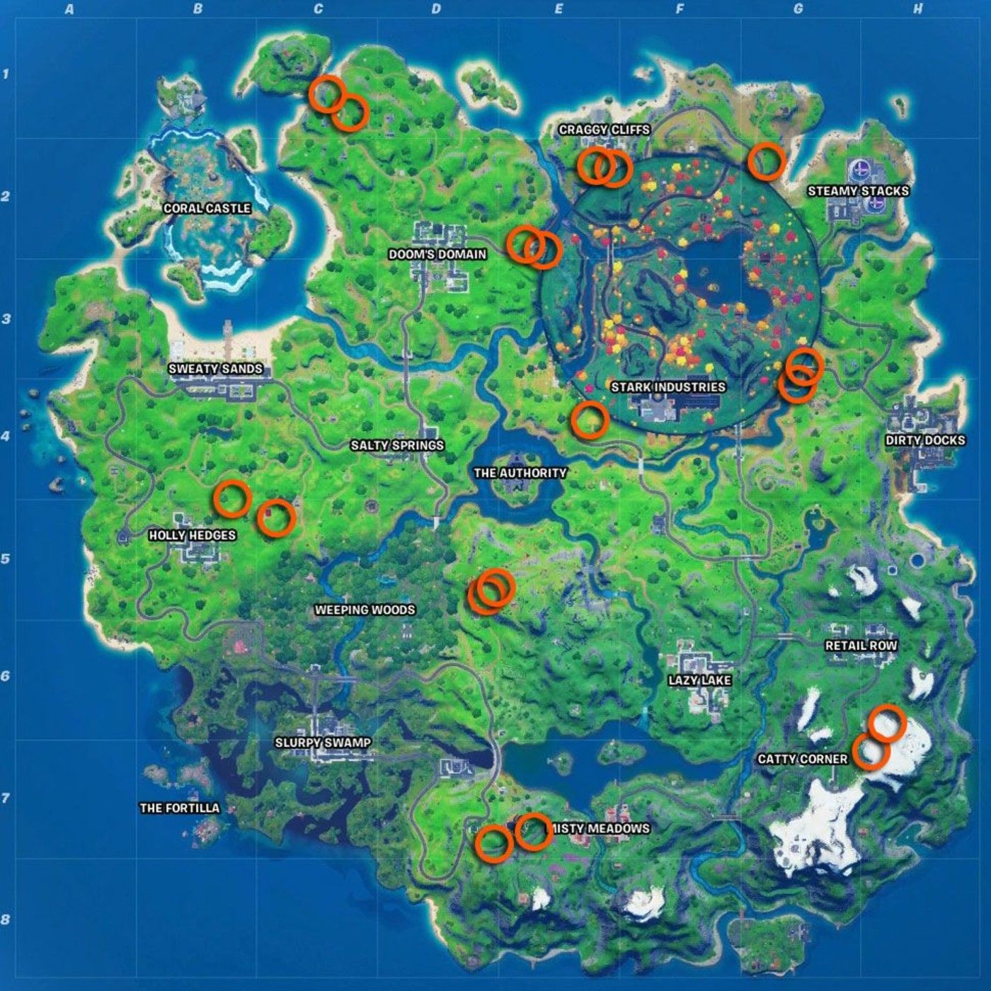 Rift Portal Locations on the Fortnite Season 4 Map