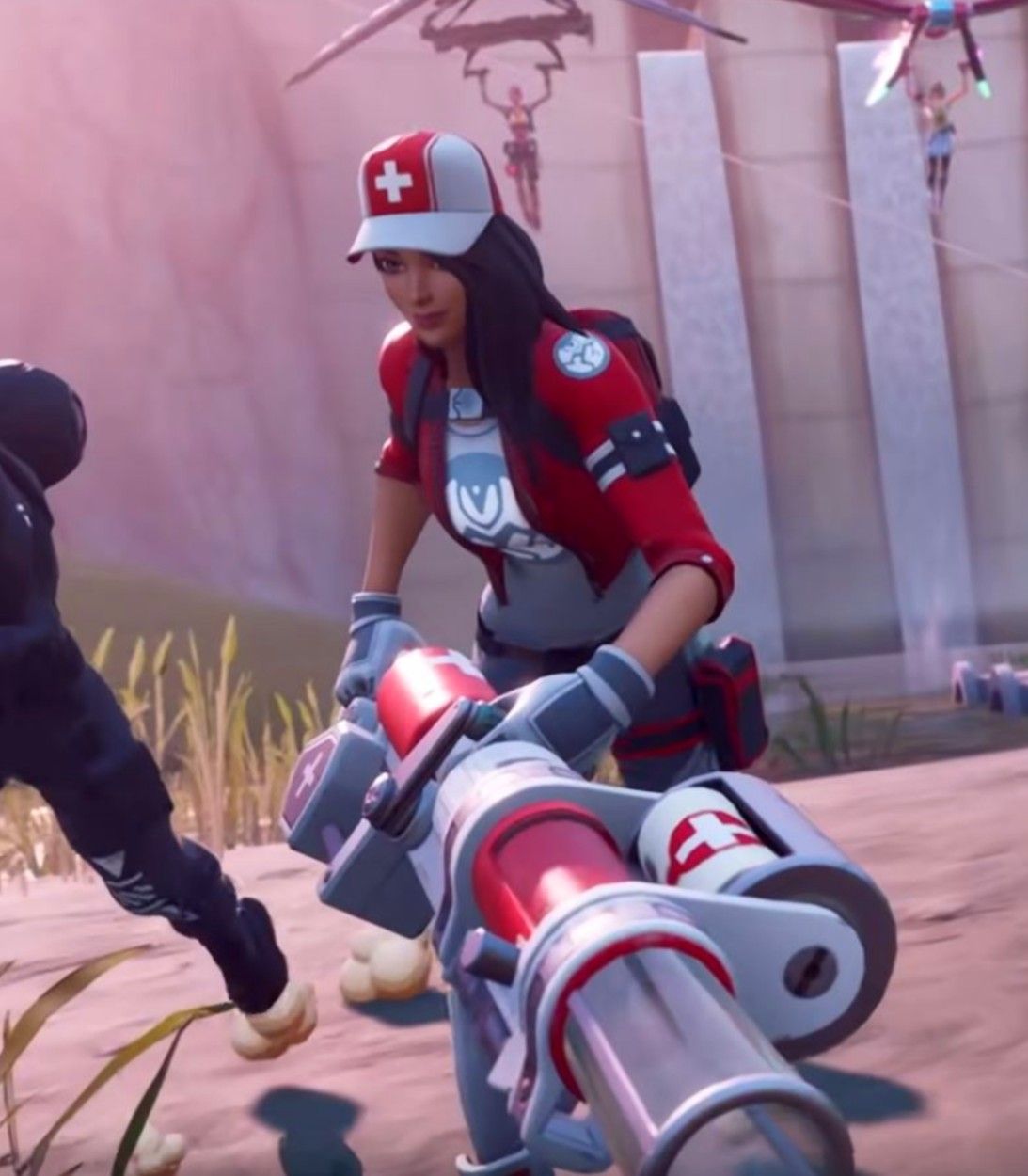 A player runs with the Bandage Bazooka in a match in Fortnite