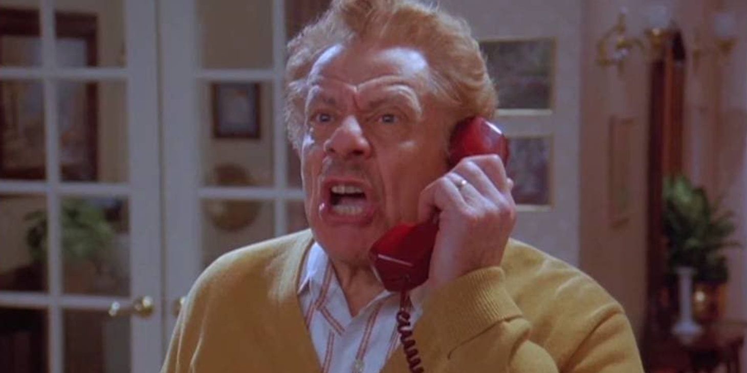 Frank Costanza ao telefone em Seinfeld gritando.