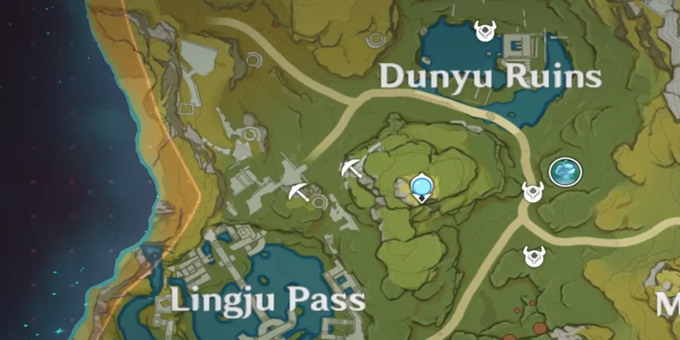 Dunyu Ruins map with multiple markers around in Genshin Impact.