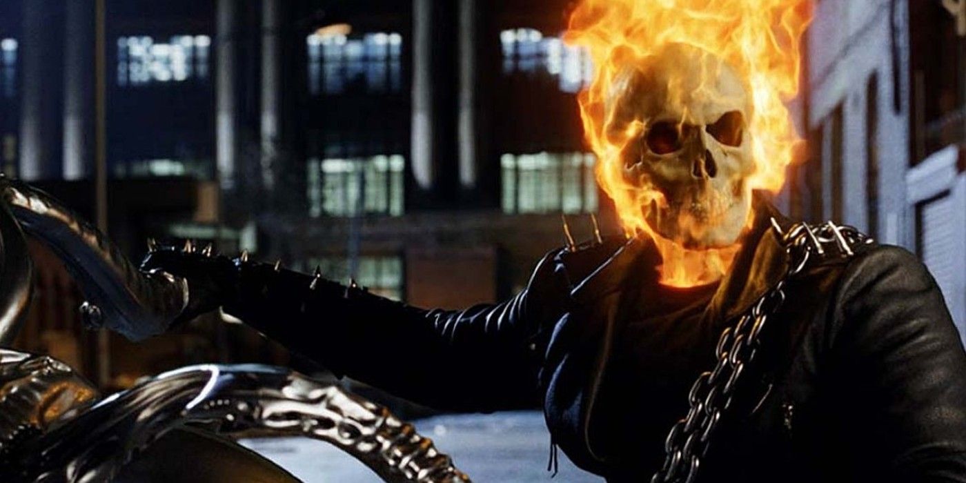 Ghost Rider on his bike in his flaming skull form
