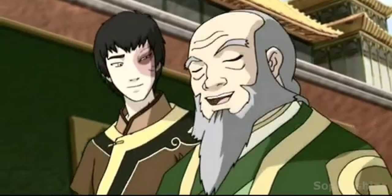 Uncle Iroh and Zuko speaking and smiling in Avatar