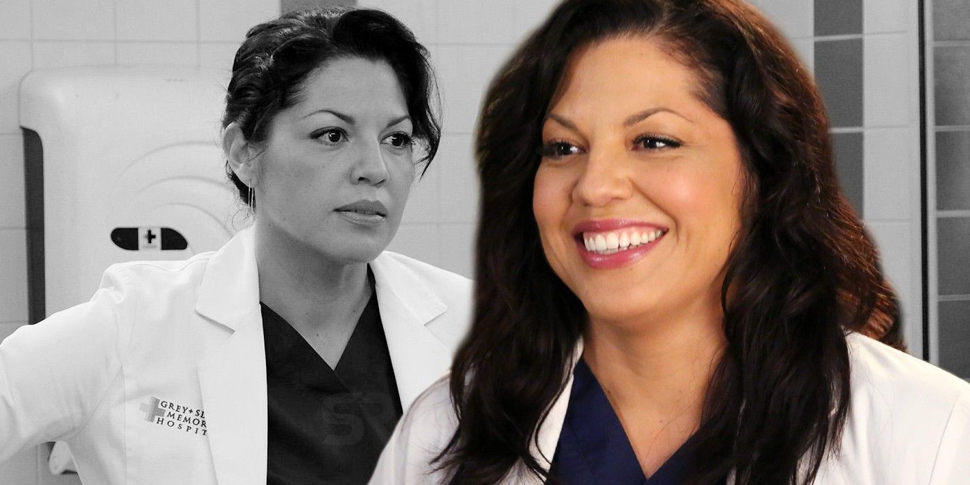 A blended image features Sara Ramirez as Callie Torres in black and white and color in Grey's Anatomy