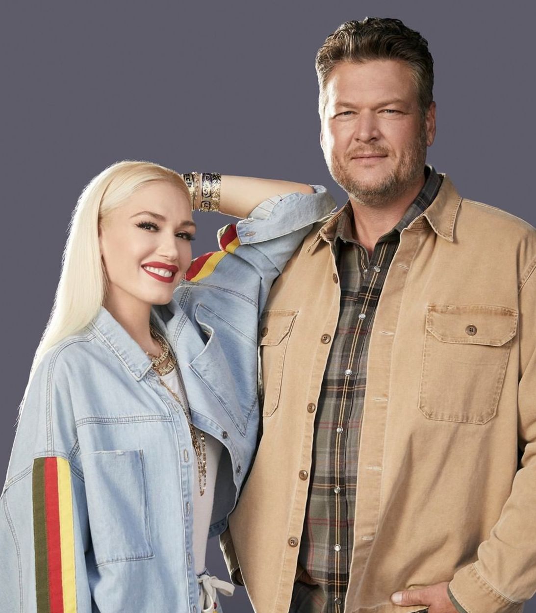 Gwen Stefani and Blake Shelton on The Voice season 19 promo vertical