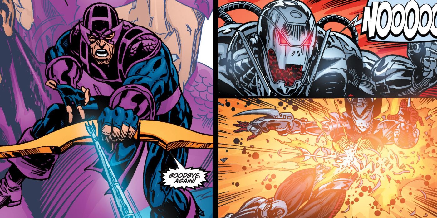 Hawkeye kills Alkhema with an arrow in Marvel Comics.