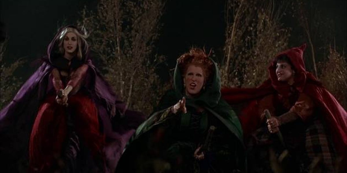 Sarah, Winifred and Mary on their brooms in Hocus Pocus